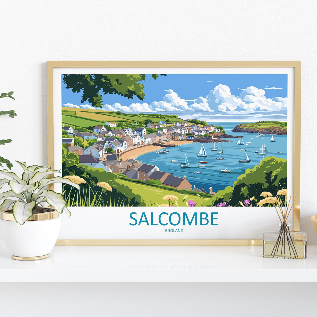 Salcombe England Landscape Travel Poster Scenic Harbour Coastline Wall Art Devon Seaside Print UK Decor Beautiful Salcombe Artwork