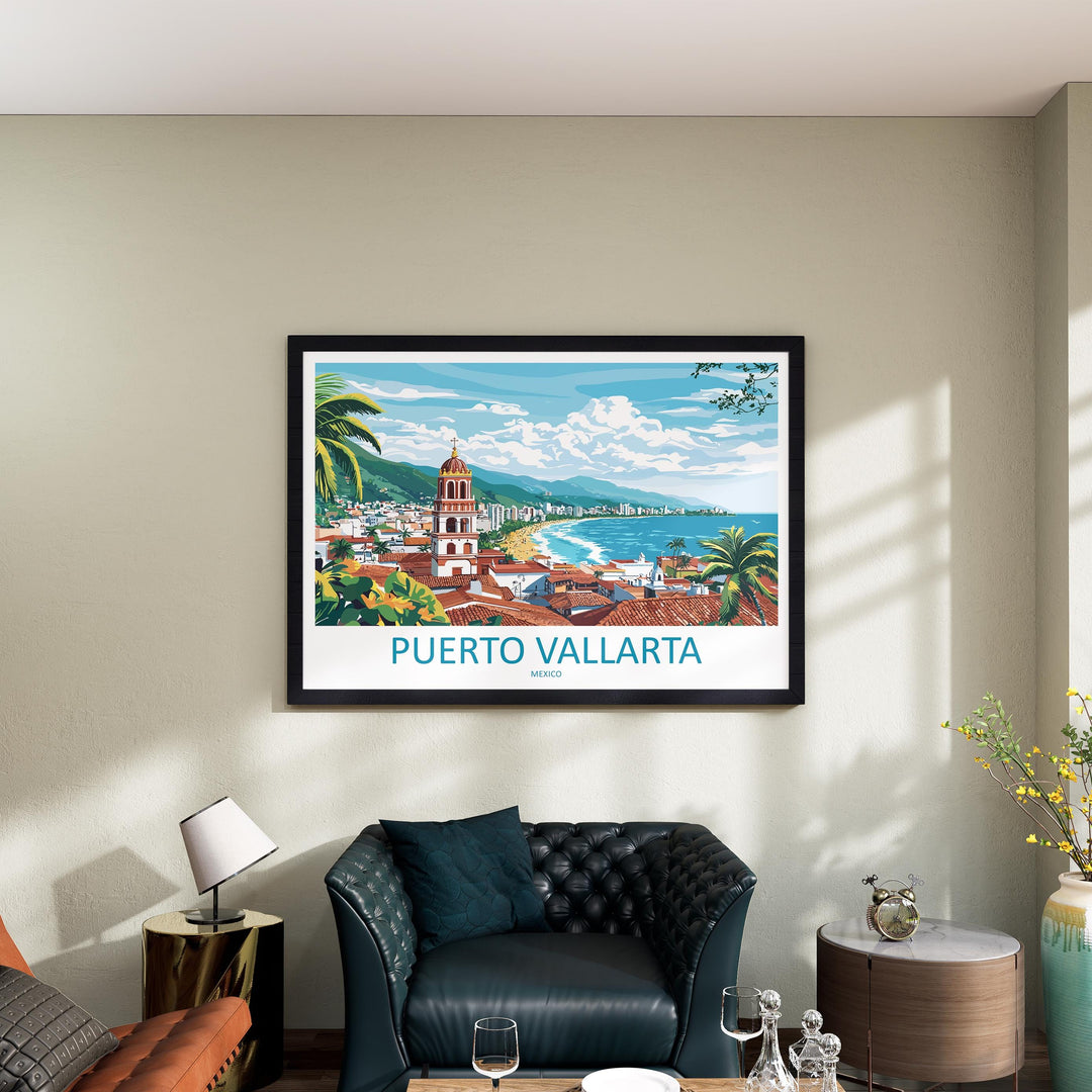 Puerto Vallarta Mexico Landscape Travel Poster Scenic Tropical Coastline Wall Art Pacific Beaches Print Mexico Decor Puerto Vallarta Artwork
