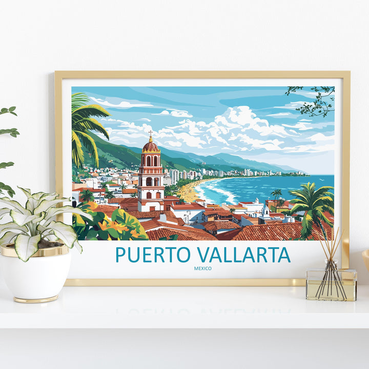 Puerto Vallarta Mexico Landscape Travel Poster Scenic Tropical Coastline Wall Art Pacific Beaches Print Mexico Decor Puerto Vallarta Artwork