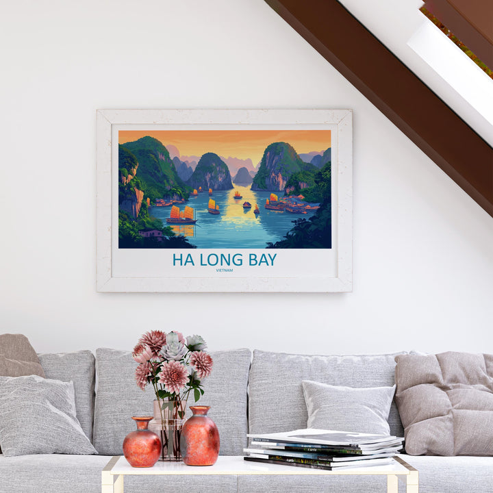 Ha Long Bay Vietnam Landscape Travel Poster Scenic Limestone Islands Wall Art Emerald Waters Print Asia Decor Beautiful Ha Long Bay Artwork