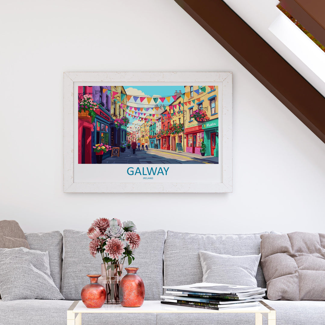 Galway Ireland Landscape Travel Poster Scenic Harbour City Coastline Wall Art Colorful Streets Print Europe Decor Beautiful Galway Artwork