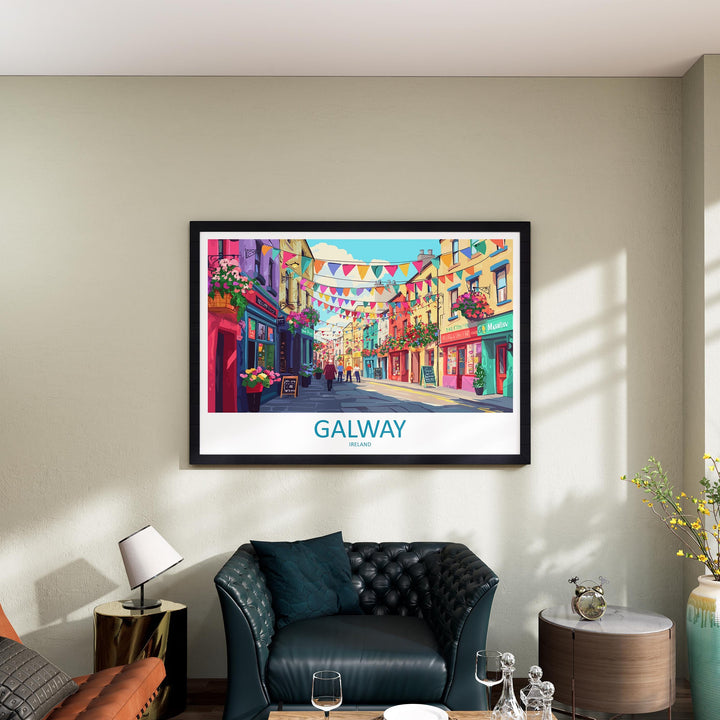 Galway Ireland Landscape Travel Poster Scenic Harbour City Coastline Wall Art Colorful Streets Print Europe Decor Beautiful Galway Artwork