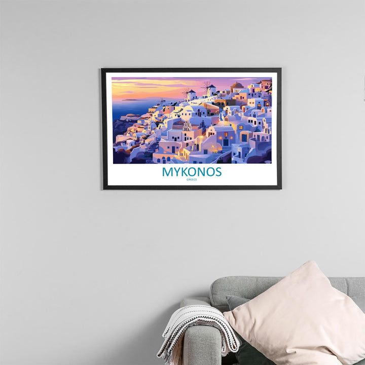 Mykonos Greece Landscape Travel Poster Scenic Island Coastline Wall Art Whitewashed Houses Print Europe Decor Beautiful Mykonos Artwork