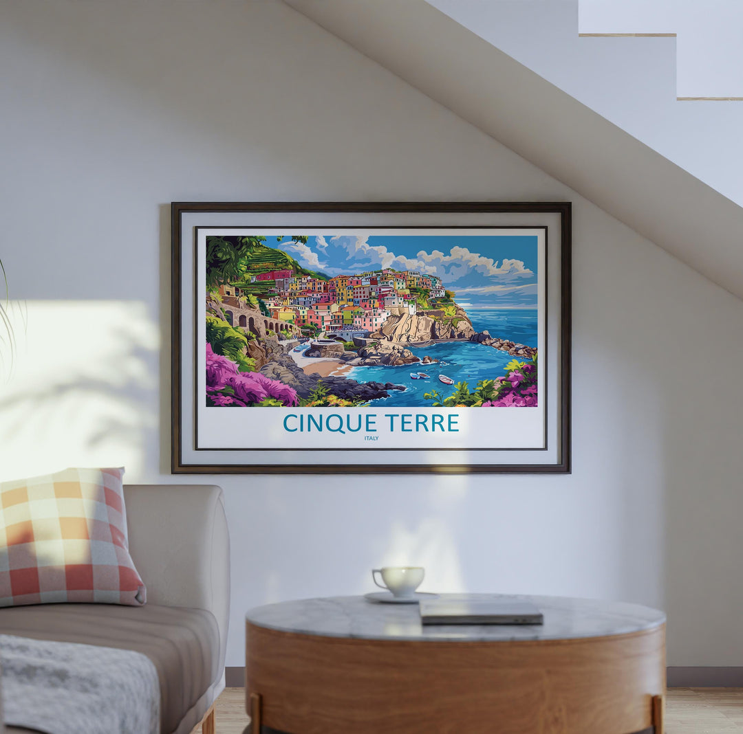 Cinque Terre Italy Landscape Travel Poster Scenic Coastal Villages Wall Art Colorful Cliffs Print Europe Decor Beautiful Cinque Terre