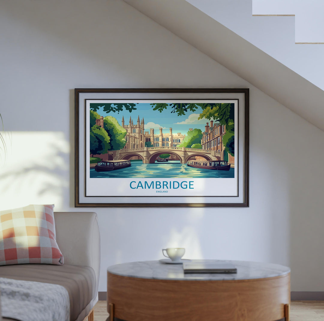 Cambridge England Landscape Travel Poster Scenic University City Wall Art Historic Colleges Print UK Decor Beautiful Cambridge Artwork