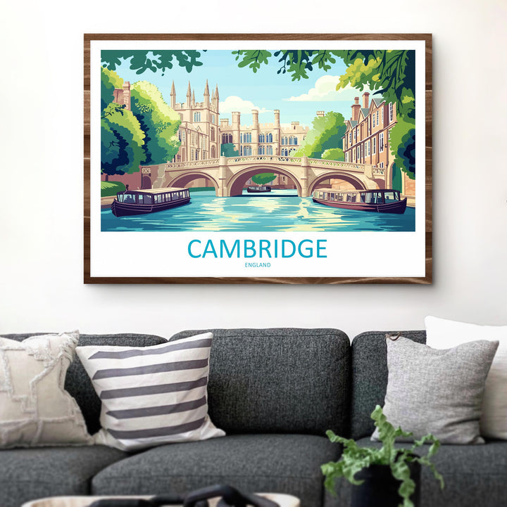 Cambridge England Landscape Travel Poster Scenic University City Wall Art Historic Colleges Print UK Decor Beautiful Cambridge Artwork