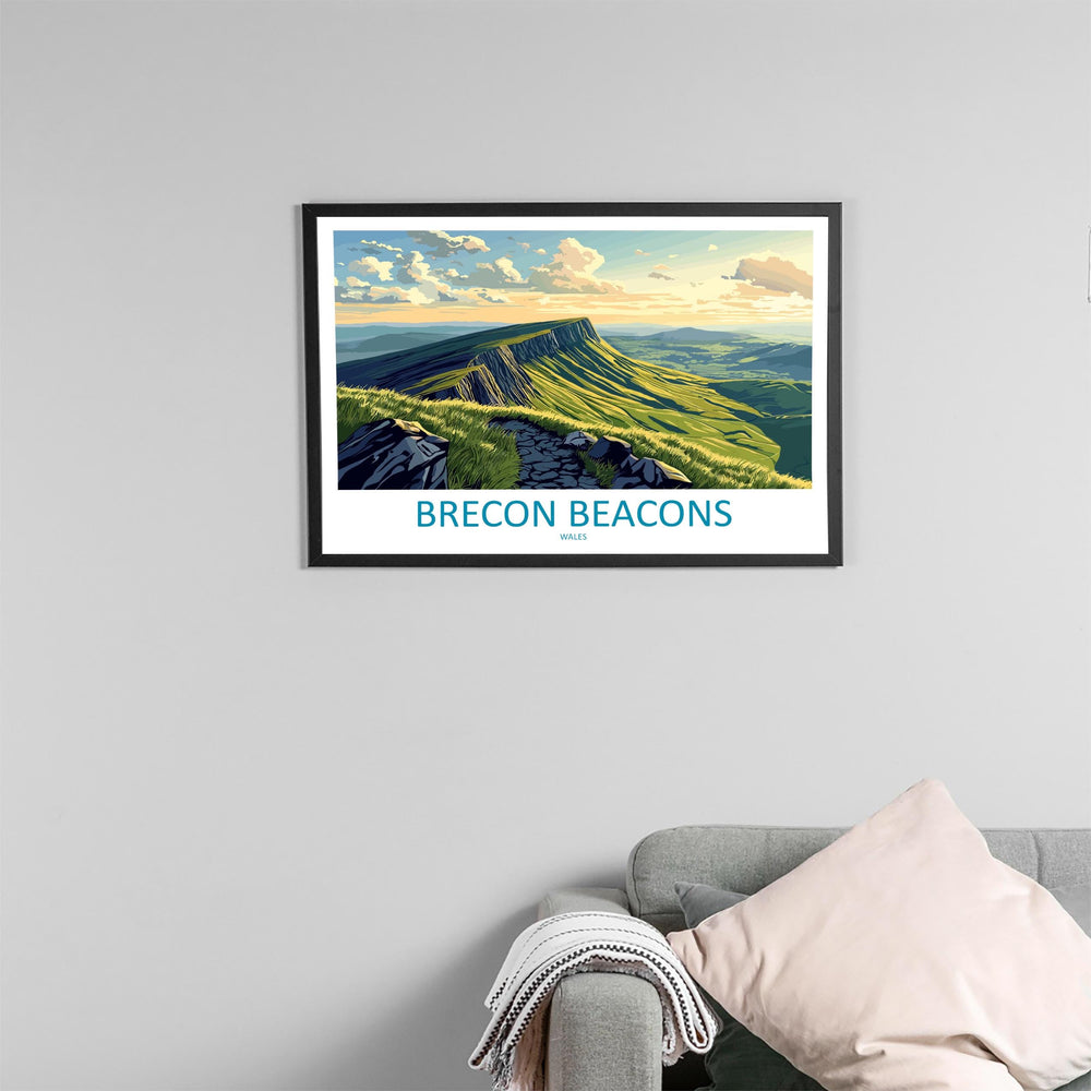 Brecon Beacons Wales Landscape Travel Poster Scenic Mountain National Park Wall Art Rolling Hills Print UK Decor Brecon Beacons Artwork