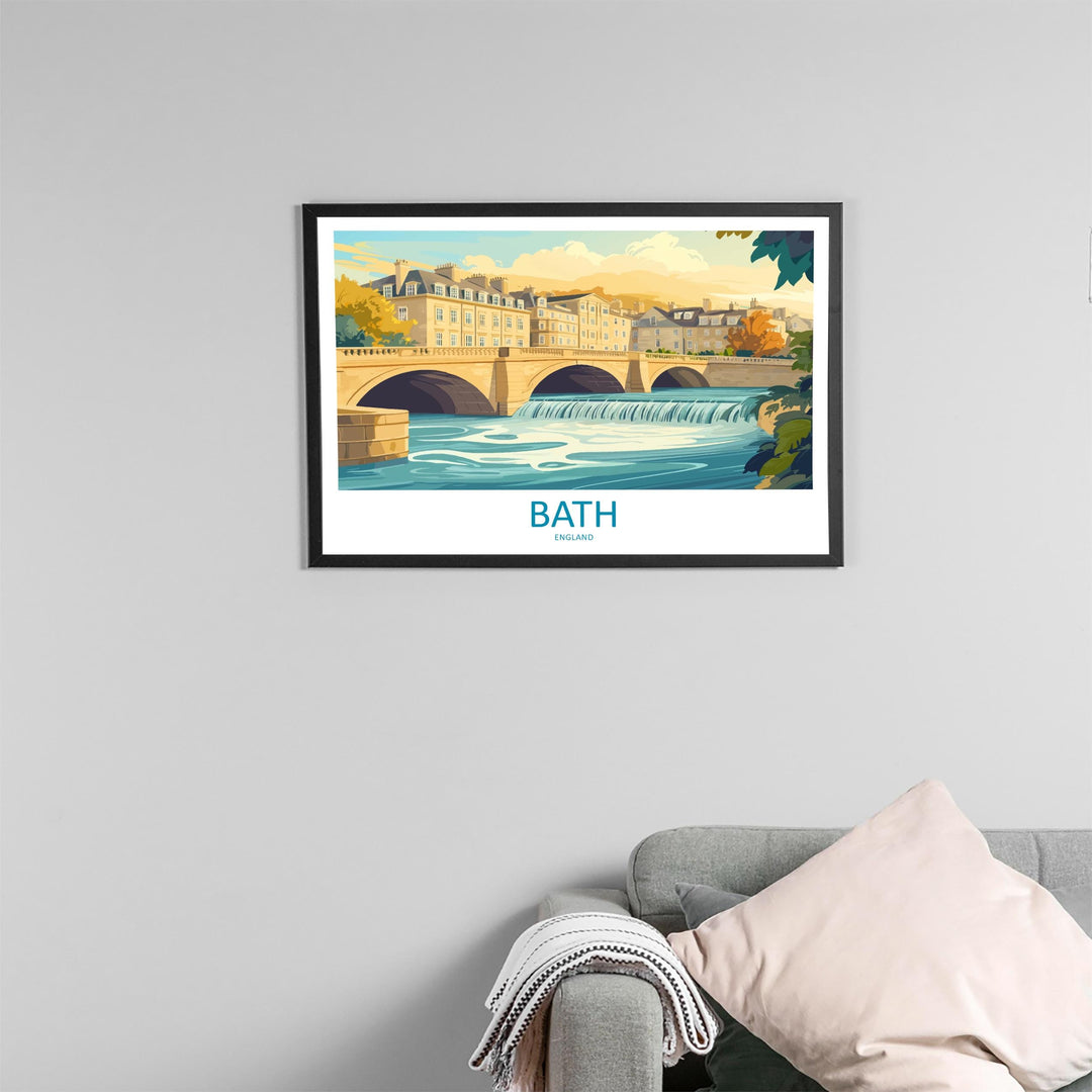 Bath England Landscape Travel Poster Scenic Georgian City Wall Art Roman Baths Print UK Architecture Decor Beautiful Bath Artwork