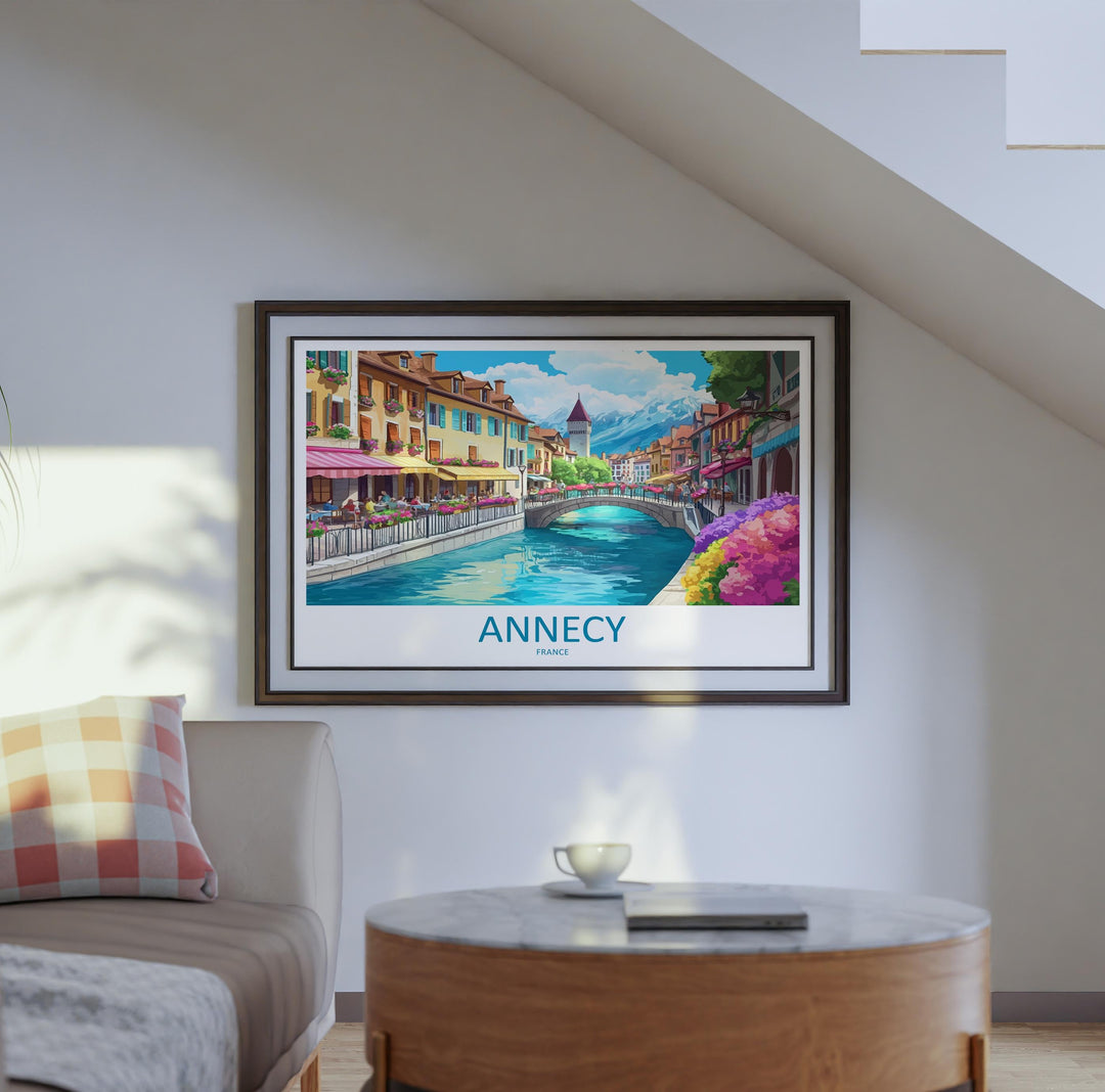 Annecy France Landscape Travel Poster Scenic Alpine Lake Town Wall Art Canals and Mountains Print Europe Decor Beautiful Annecy Artwork