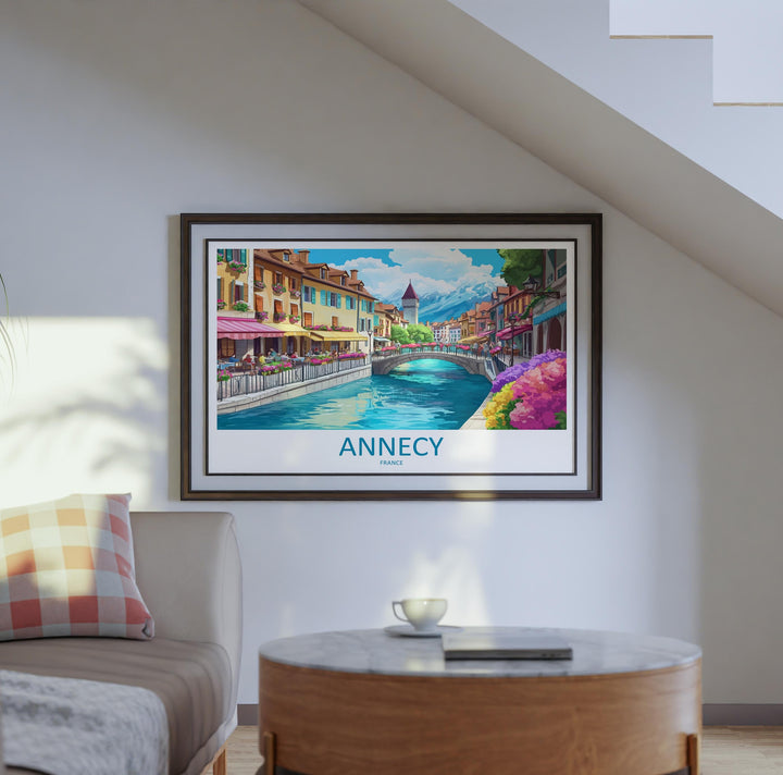 Annecy France Landscape Travel Poster Scenic Alpine Lake Town Wall Art Canals and Mountains Print Europe Decor Beautiful Annecy Artwork