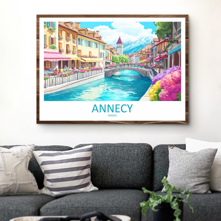 Annecy France Landscape Travel Poster Scenic Alpine Lake Town Wall Art Canals and Mountains Print Europe Decor Beautiful Annecy Artwork