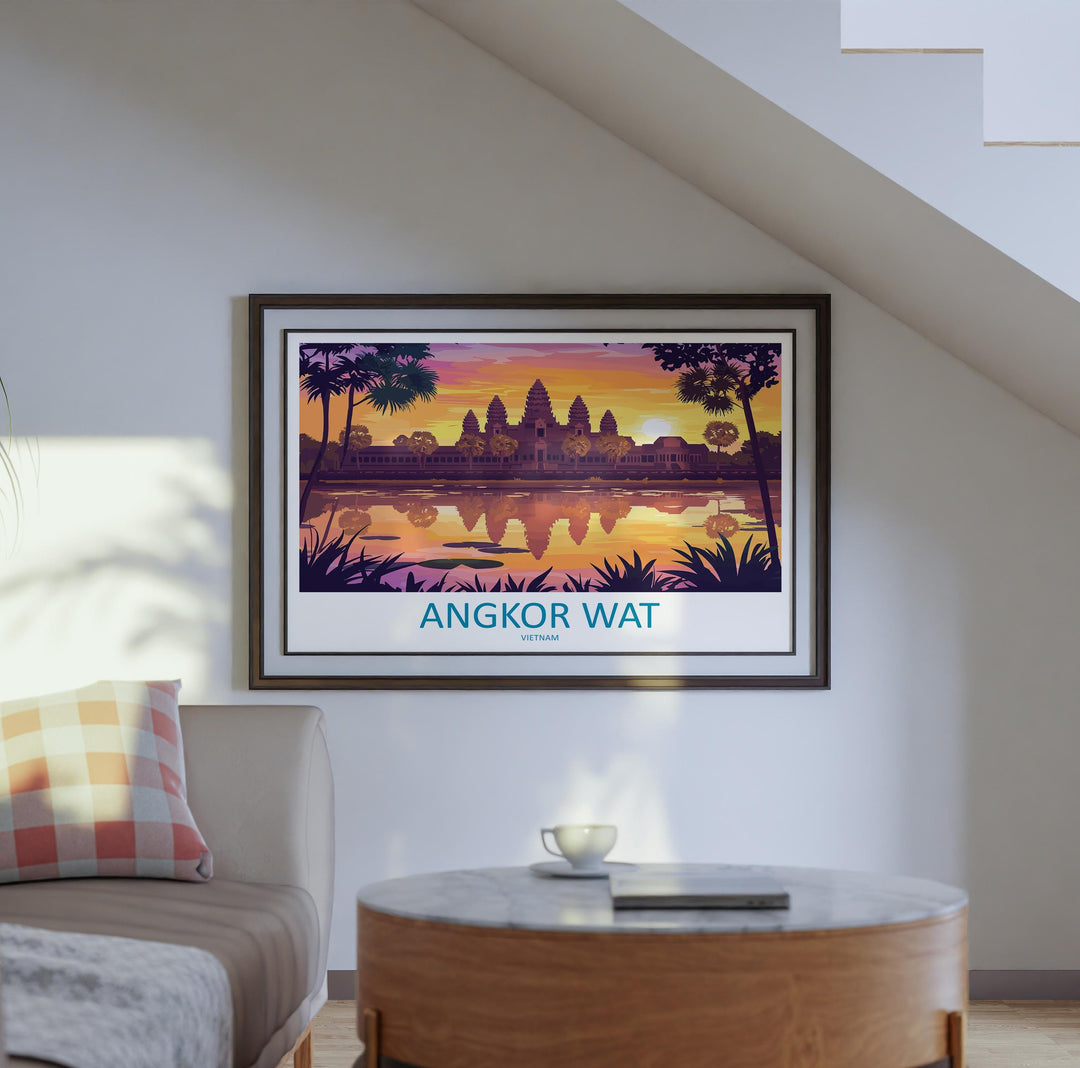 Angkor Wat Cambodia Landscape Travel Poster Scenic Temple Complex Wall Art Ancient Ruins Print Asia Decor Beautiful Angkor Wat Artwork