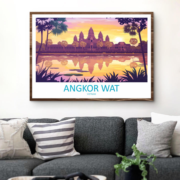 Angkor Wat Cambodia Landscape Travel Poster Scenic Temple Complex Wall Art Ancient Ruins Print Asia Decor Beautiful Angkor Wat Artwork