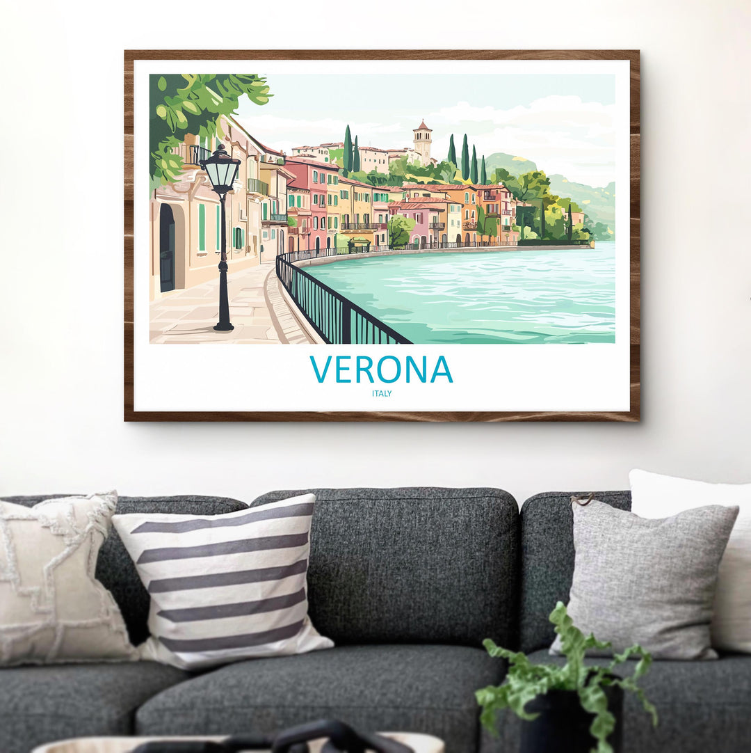 Verona Italy Landscape Travel Poster Scenic Romantic City Wall Art Historic Bridges Print Europe Decor Beautiful Verona Italy Artwork