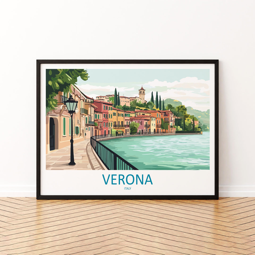 Verona Italy Landscape Travel Poster Scenic Romantic City Wall Art Historic Bridges Print Europe Decor Beautiful Verona Italy Artwork