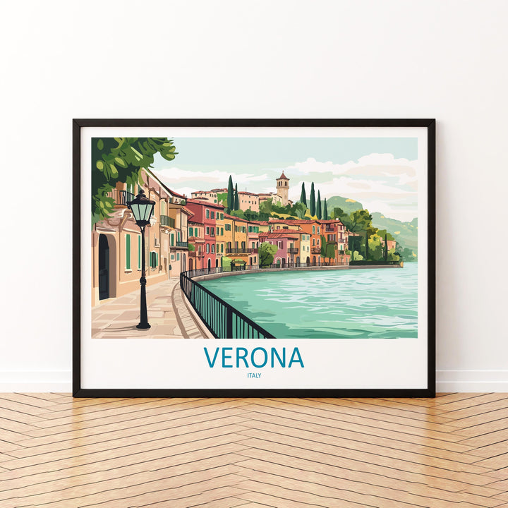 Verona Italy Landscape Travel Poster Scenic Romantic City Wall Art Historic Bridges Print Europe Decor Beautiful Verona Italy Artwork