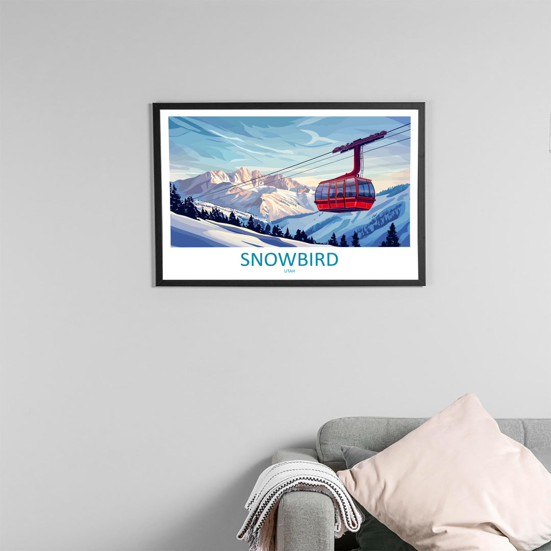 Snowbird Utah Landscape Travel Poster Scenic Alpine Ski Resort Wall Art Snowy Wasatch Mountains Print USA Decor Beautiful Snowbird Artwork