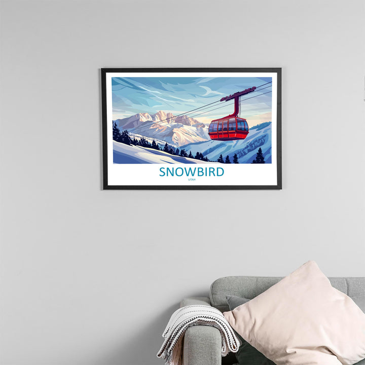 Snowbird Utah Landscape Travel Poster Scenic Alpine Ski Resort Wall Art Snowy Wasatch Mountains Print USA Decor Beautiful Snowbird Artwork