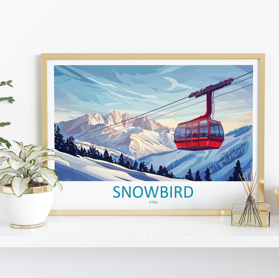 Snowbird Utah Landscape Travel Poster Scenic Alpine Ski Resort Wall Art Snowy Wasatch Mountains Print USA Decor Beautiful Snowbird Artwork