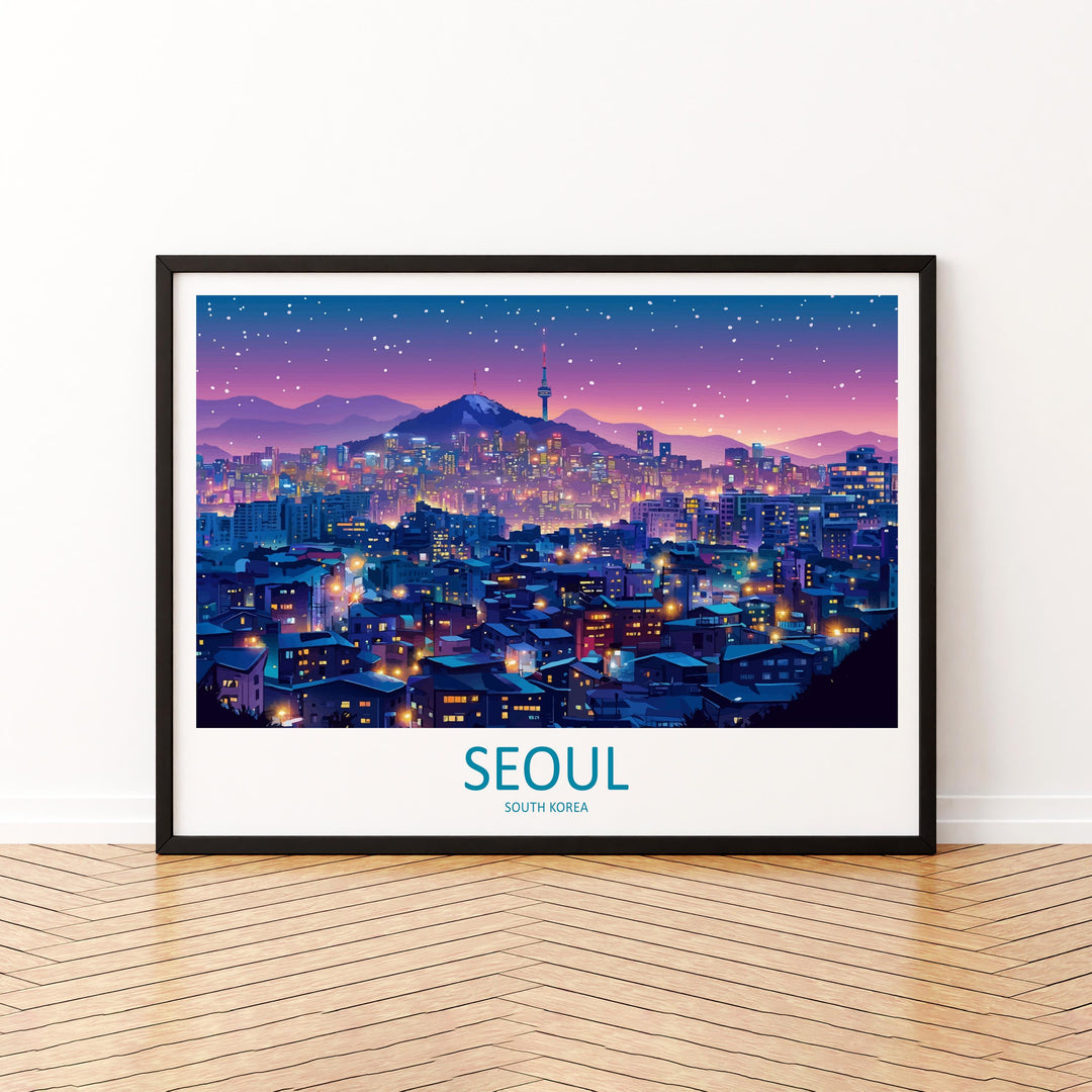 Seoul South Korea Landscape Travel Poster Scenic City Skyline Wall Art Historic Palaces Print Asia Decor Beautiful Seoul Artwork