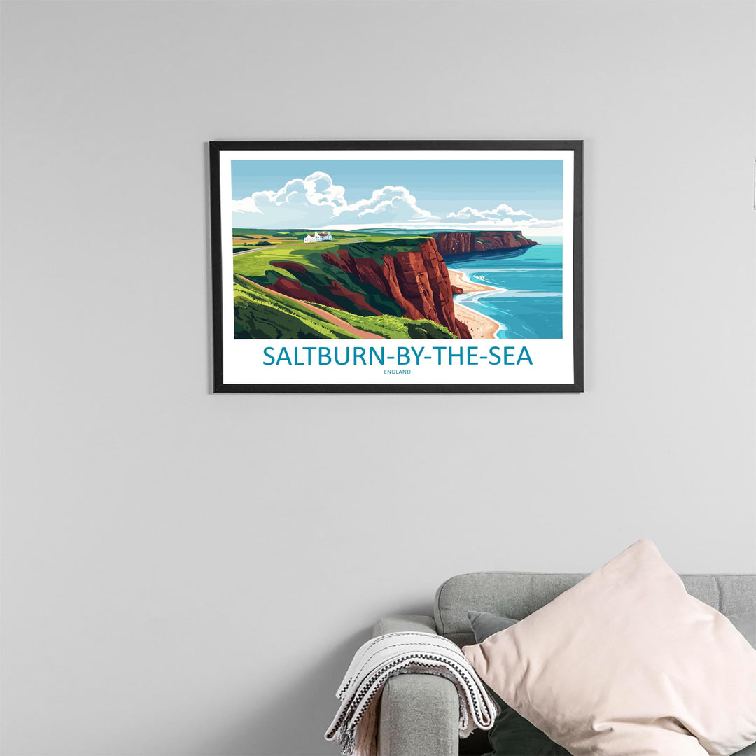 Saltburn by the Sea England Landscape Travel Poster Scenic Coastal Town Wall Art Victorian Pier Print UK Decor Beautiful Saltburn Artwork