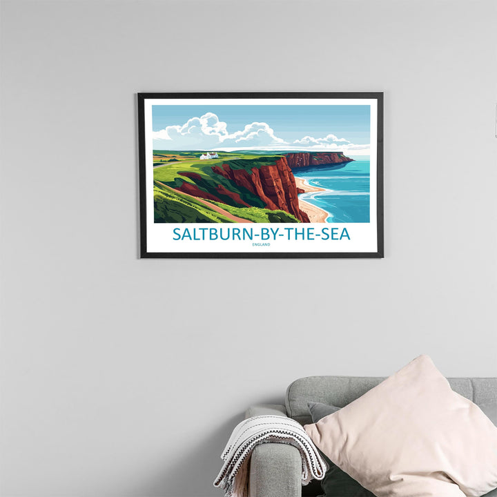 Saltburn by the Sea England Landscape Travel Poster Scenic Coastal Town Wall Art Victorian Pier Print UK Decor Beautiful Saltburn Artwork