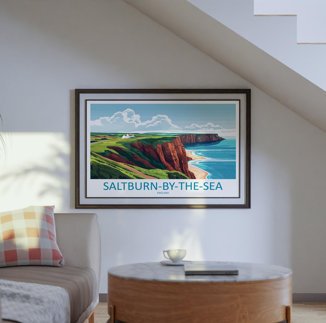 Saltburn by the Sea England Landscape Travel Poster Scenic Coastal Town Wall Art Victorian Pier Print UK Decor Beautiful Saltburn Artwork