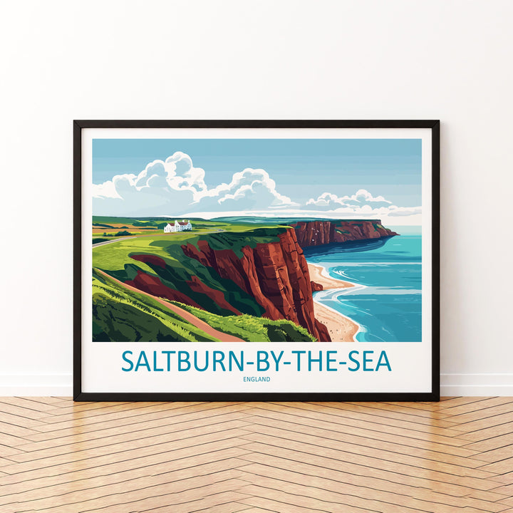 Saltburn by the Sea England Landscape Travel Poster Scenic Coastal Town Wall Art Victorian Pier Print UK Decor Beautiful Saltburn Artwork