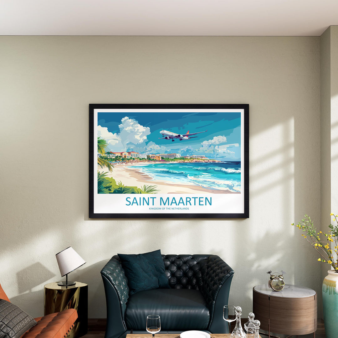 Saint Maarten Landscape Travel Poster Scenic Caribbean Island Coastline Wall Art Tropical Beaches Print Decor Beautiful Saint Maarten