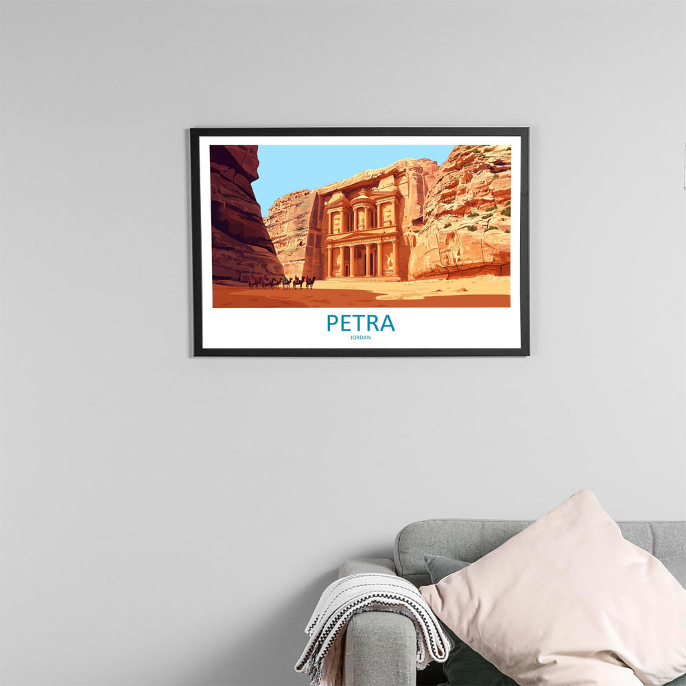 Petra Jordan Landscape Travel Poster Scenic Ancient City Wall Art Rose Red Carved Temples Print Middle East Decor Beautiful Petra Artwork