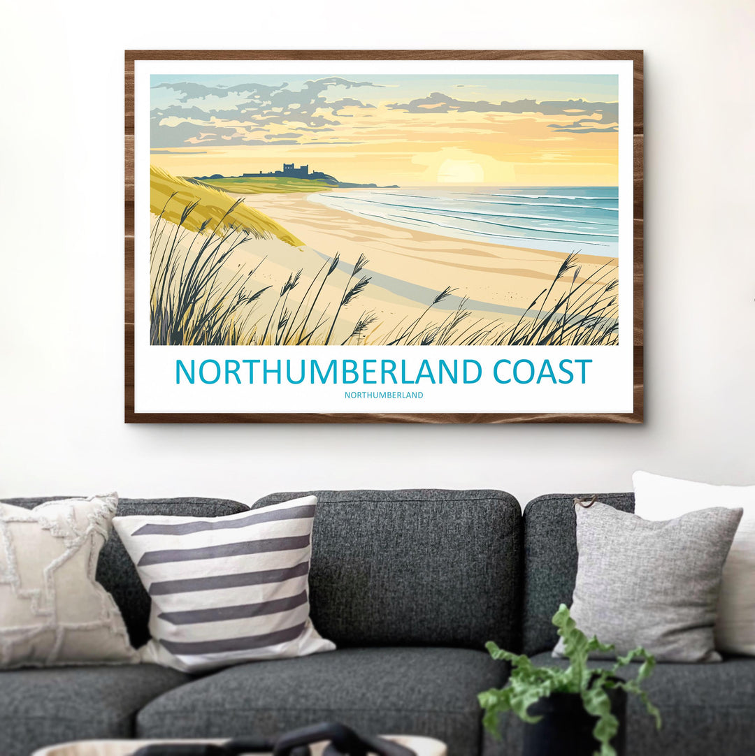 Northumberland Coast England Landscape Travel Poster Scenic Coastal Heritage Wall Art Castle Shores Print UK Decor Beautiful Northumberland