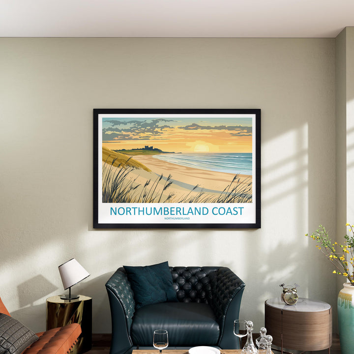 Northumberland Coast England Landscape Travel Poster Scenic Coastal Heritage Wall Art Castle Shores Print UK Decor Beautiful Northumberland