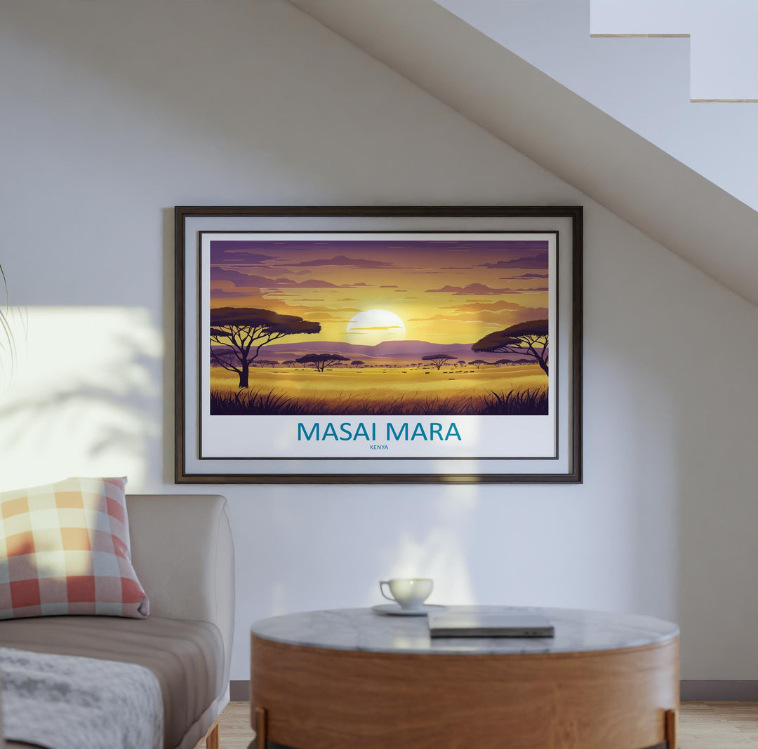 Masai Mara Kenya Landscape Travel Poster Scenic African Savannah Wall Art Wildlife Safari Print Nature Decor Beautiful Masai Mara Artwork