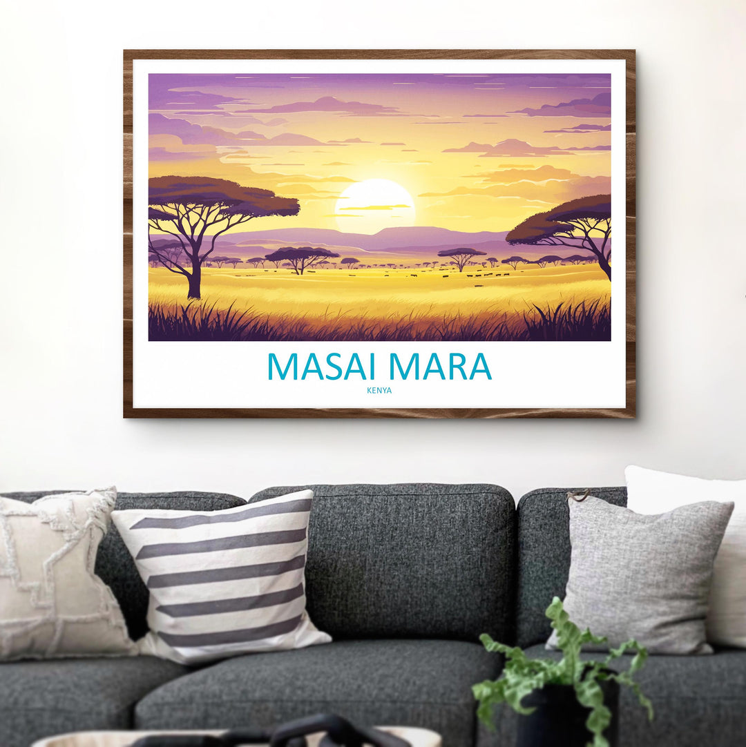 Masai Mara Kenya Landscape Travel Poster Scenic African Savannah Wall Art Wildlife Safari Print Nature Decor Beautiful Masai Mara Artwork