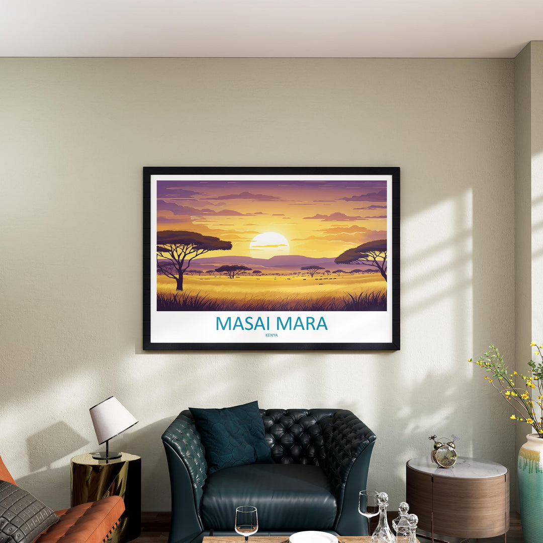 Masai Mara Kenya Landscape Travel Poster Scenic African Savannah Wall Art Wildlife Safari Print Nature Decor Beautiful Masai Mara Artwork