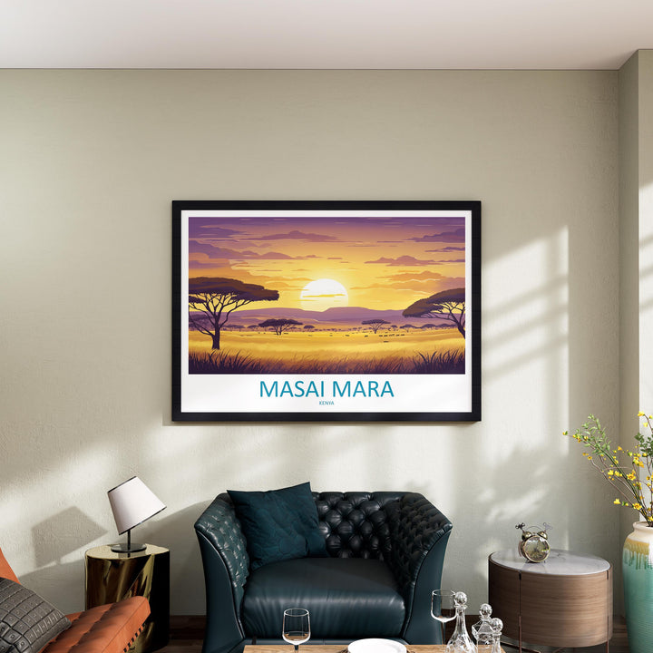 Masai Mara Kenya Landscape Travel Poster Scenic African Savannah Wall Art Wildlife Safari Print Nature Decor Beautiful Masai Mara Artwork