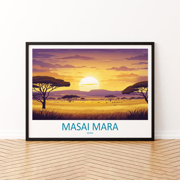 Masai Mara Kenya Landscape Travel Poster Scenic African Savannah Wall Art Wildlife Safari Print Nature Decor Beautiful Masai Mara Artwork
