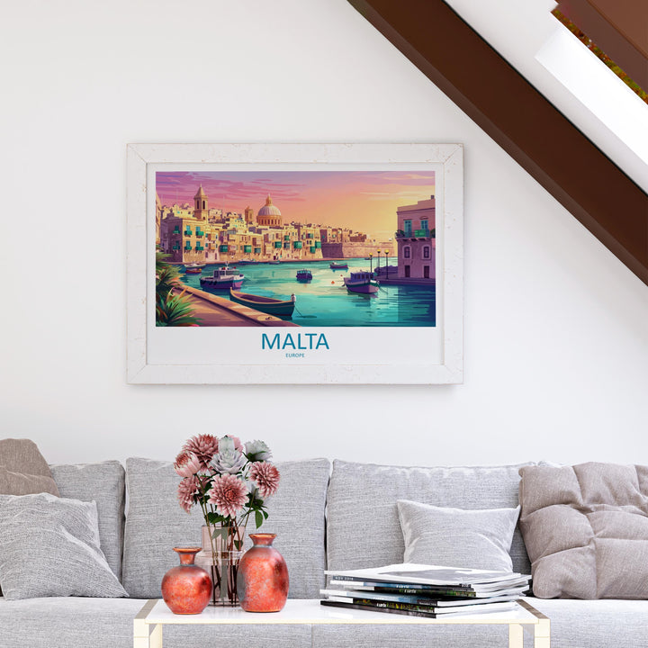 Malta Landscape Travel Poster Scenic Mediterranean Island Coastline Wall Art Historic Towns Print Europe Decor Beautiful Malta Artwork