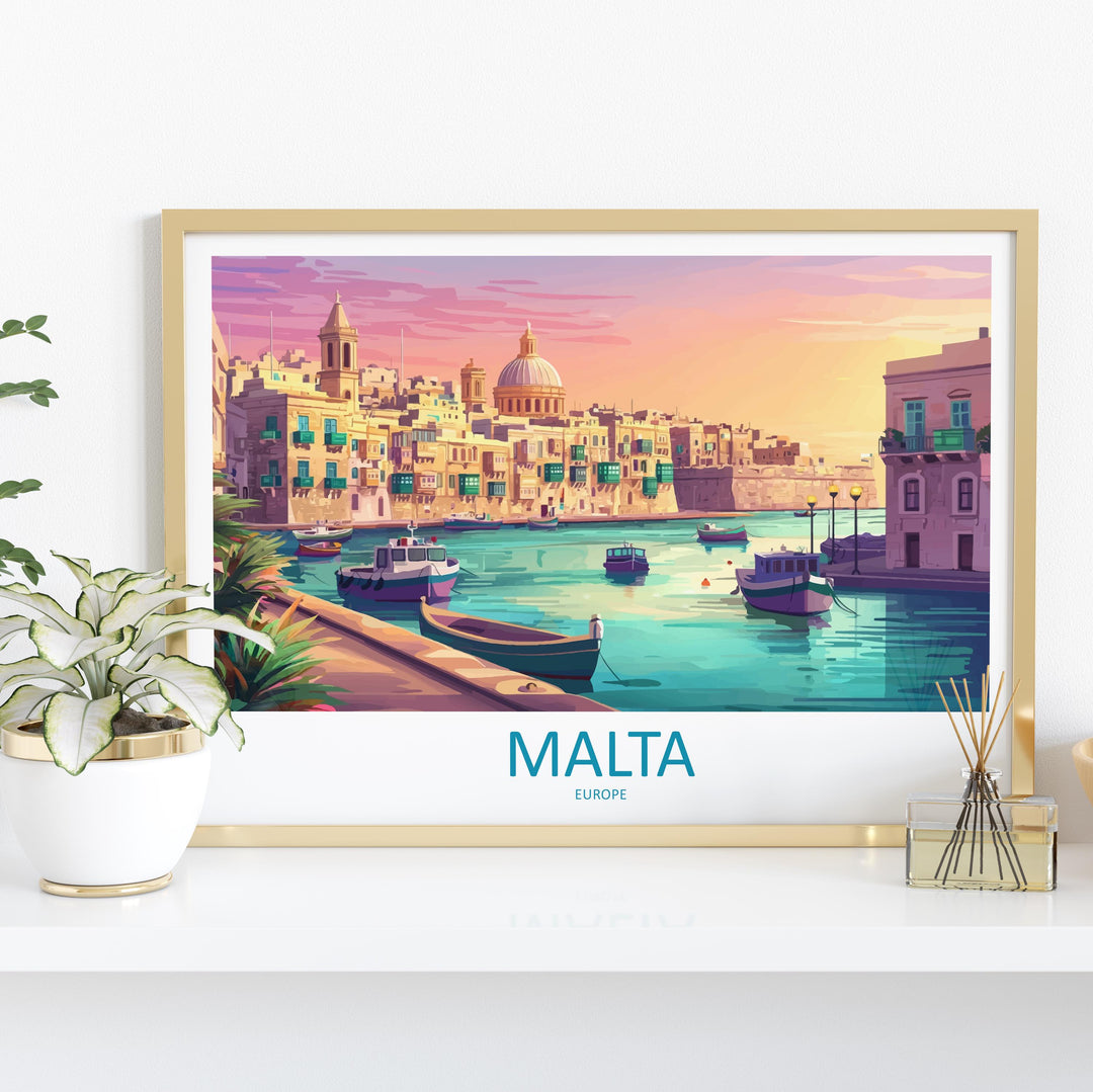 Malta Landscape Travel Poster Scenic Mediterranean Island Coastline Wall Art Historic Towns Print Europe Decor Beautiful Malta Artwork