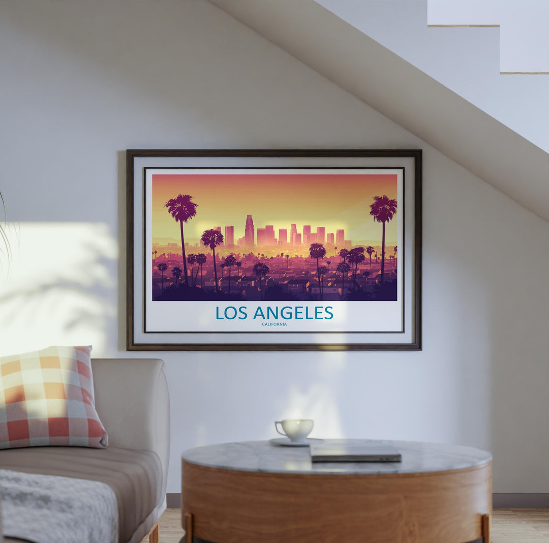 Los Angeles California Landscape Travel Poster Scenic City Skyline Wall Art Hollywood Hills Print USA Decor Beautiful Los Angeles Artwork