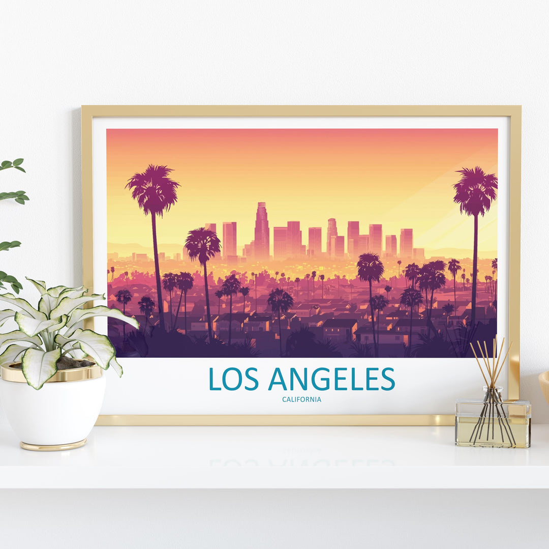Los Angeles California Landscape Travel Poster Scenic City Skyline Wall Art Hollywood Hills Print USA Decor Beautiful Los Angeles Artwork