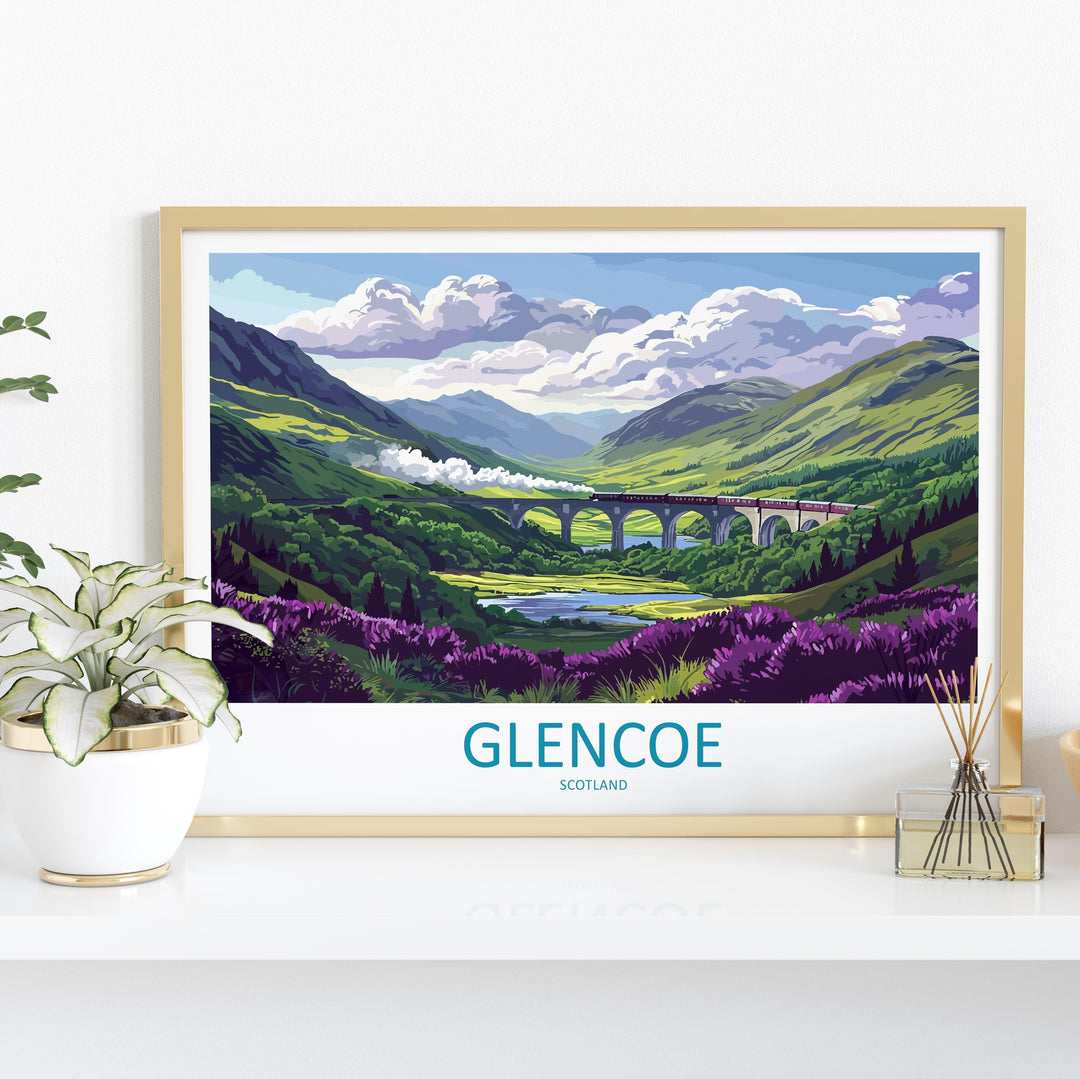 Glencoe Scotland Landscape Travel Poster Scenic Highland Mountains Wall Art Rugged Valley Print UK Decor Beautiful Glencoe Artwork