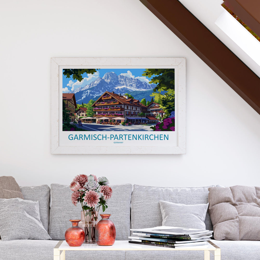 Garmisch Partenkirchen Germany Landscape Travel Poster Scenic Bavarian Alps Wall Art Mountain Village Print Europe Decor Beautiful Garmisch