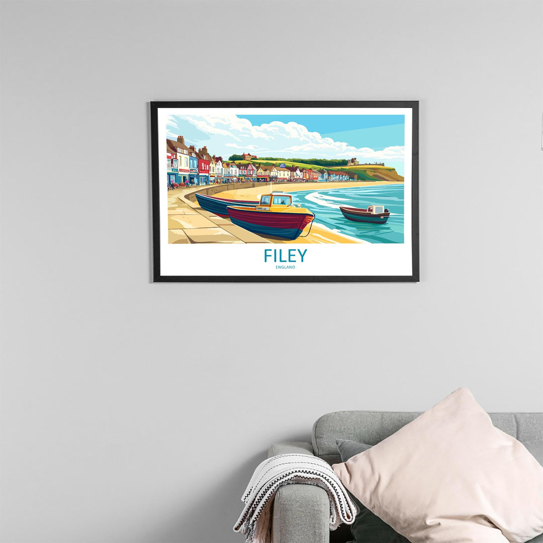Filey England Landscape Travel Poster Scenic Yorkshire Coastline Wall Art Seaside Town Print UK Decor Beautiful Filey Artwork