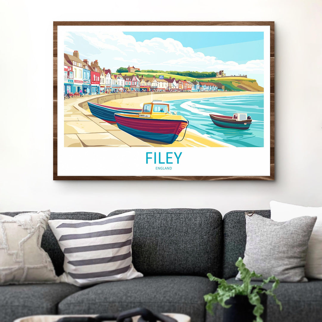 Filey England Landscape Travel Poster Scenic Yorkshire Coastline Wall Art Seaside Town Print UK Decor Beautiful Filey Artwork