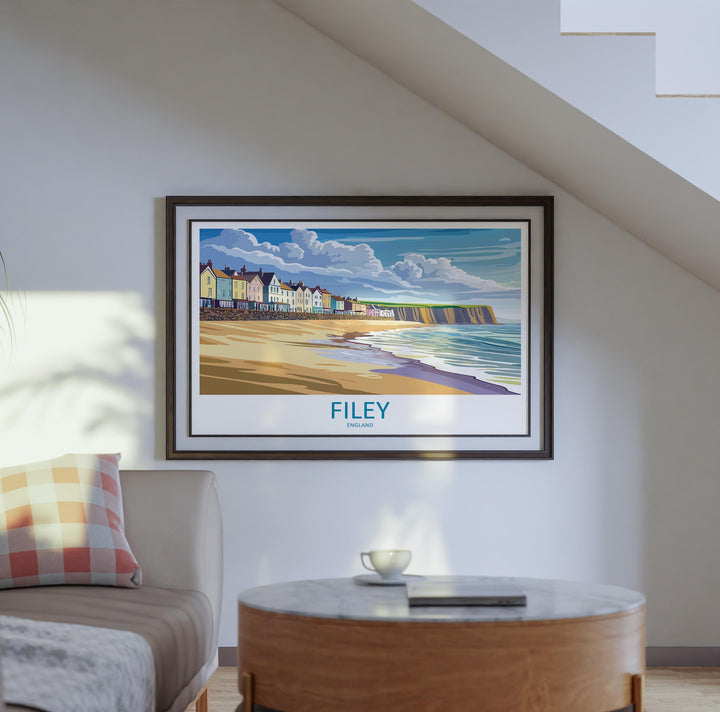 Filey England Landscape Travel Poster Scenic Yorkshire Coastline Wall Art Seaside Town Print UK Decor Beautiful Filey Artwork