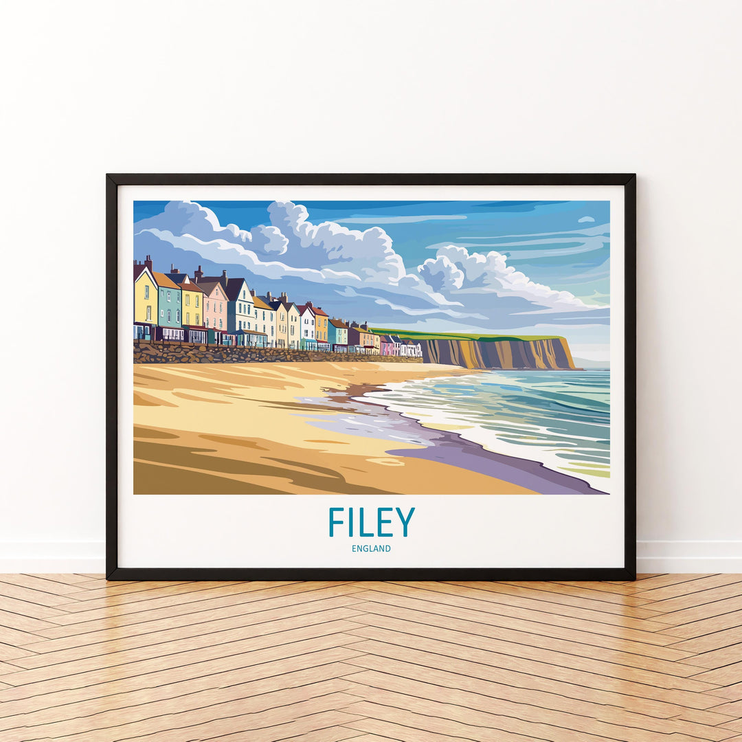 Filey England Landscape Travel Poster Scenic Yorkshire Coastline Wall Art Seaside Town Print UK Decor Beautiful Filey Artwork