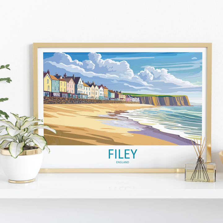 Filey England Landscape Travel Poster Scenic Yorkshire Coastline Wall Art Seaside Town Print UK Decor Beautiful Filey Artwork