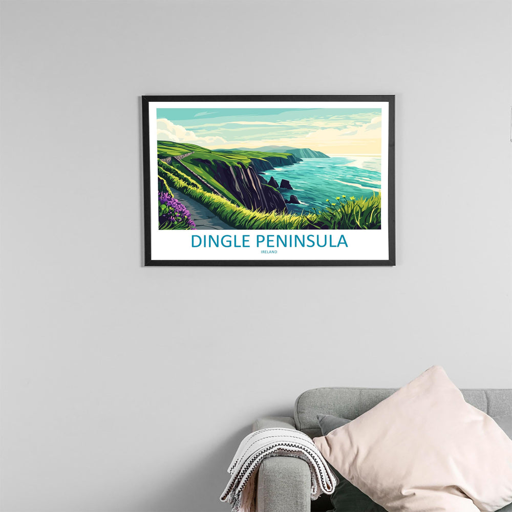 Dingle Peninsula Ireland Landscape Travel Poster Scenic Atlantic Coastline Wall Art Wild Irish Coast Print Europe Decor Dingle Artwork