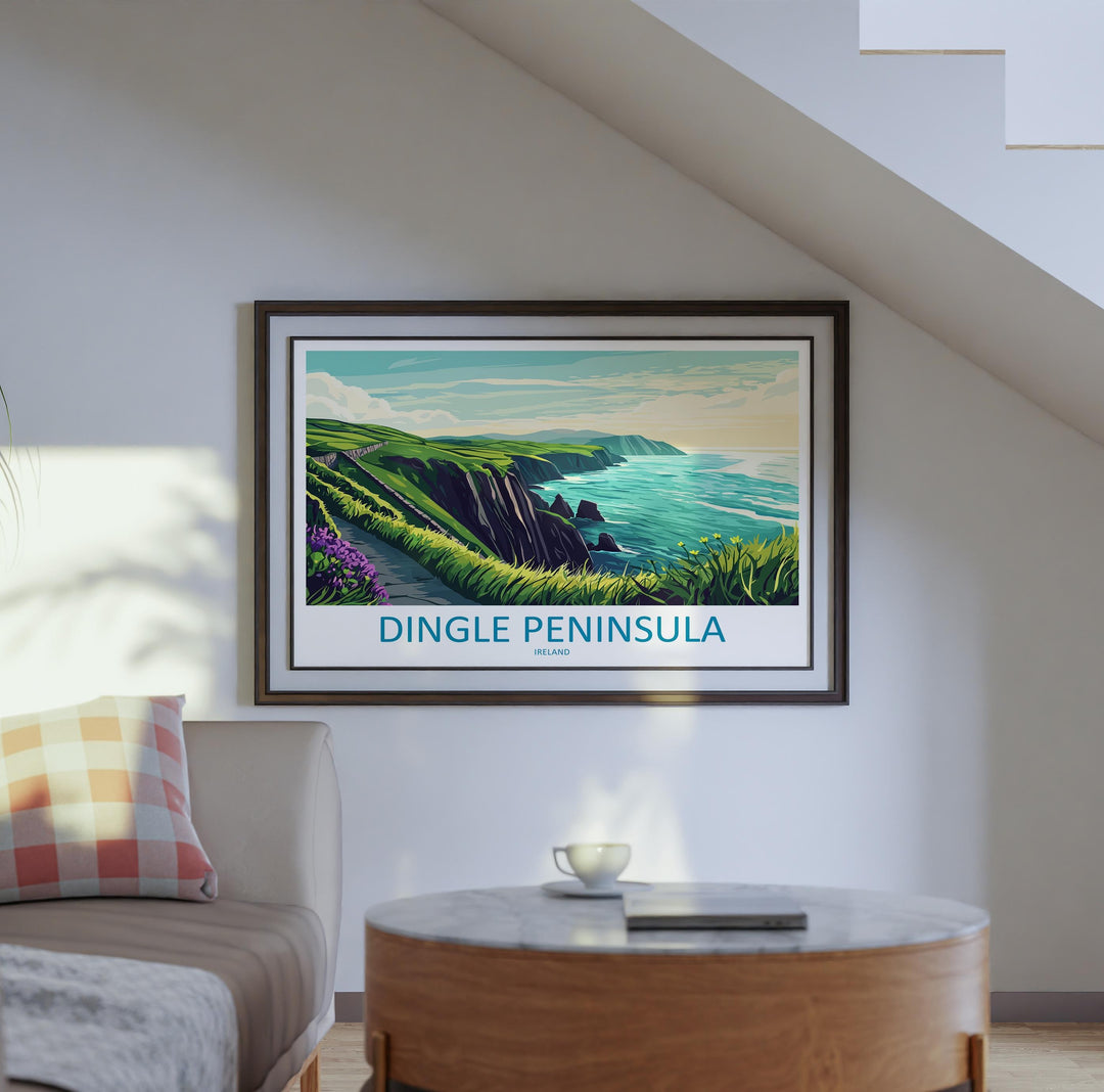 Dingle Peninsula Ireland Landscape Travel Poster Scenic Atlantic Coastline Wall Art Wild Irish Coast Print Europe Decor Dingle Artwork